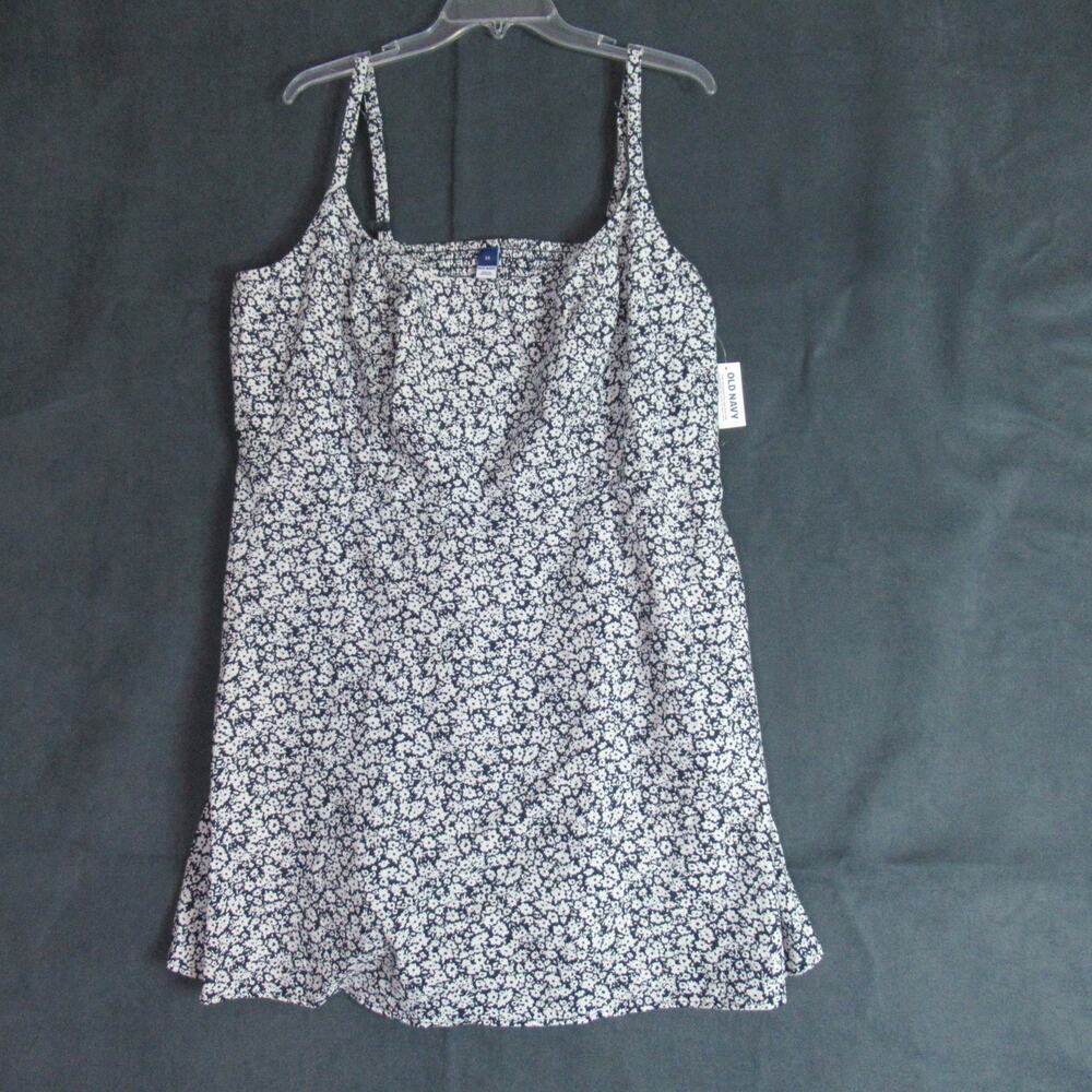Old Navy Dress Womens 2X Blue Ditzy Floral Linen Blend Mini Preppy Beach Coastal